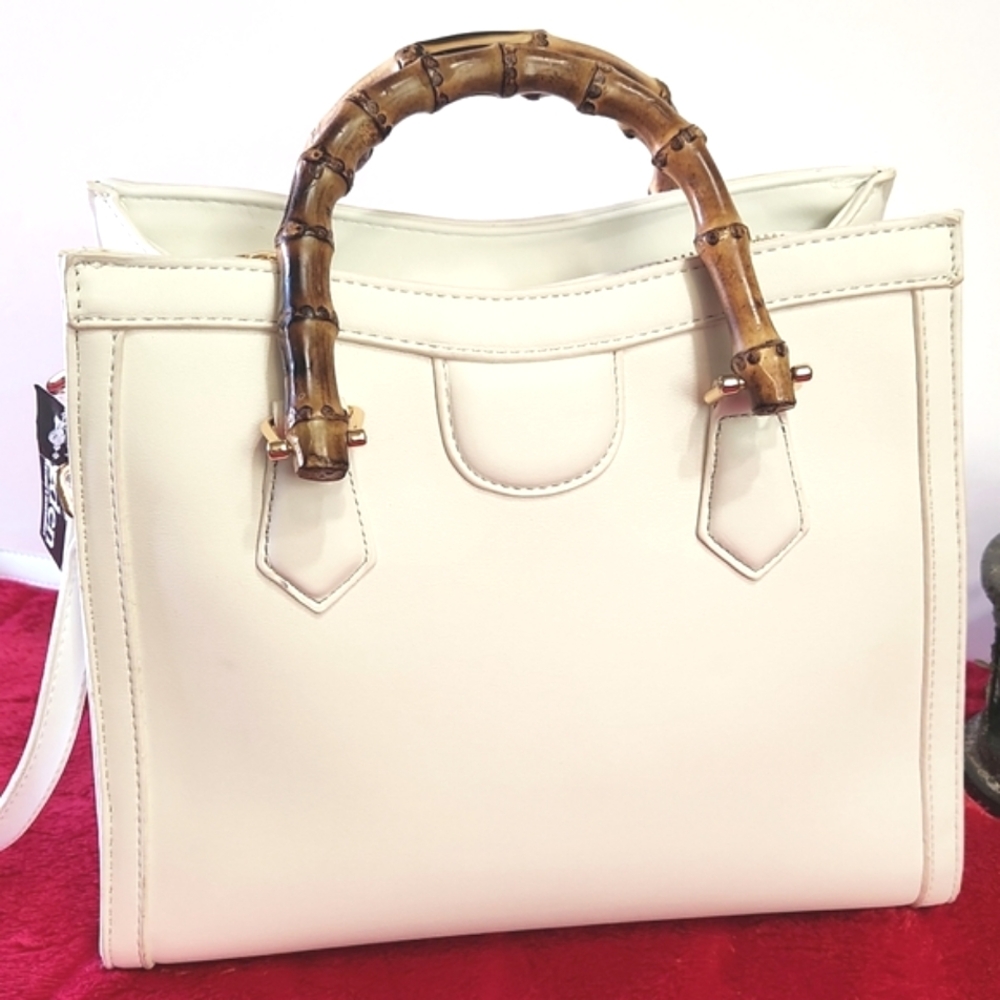 Eden White Crossbody Shoulder Bag Purse Bamboo Handles - Picture 4 of 16